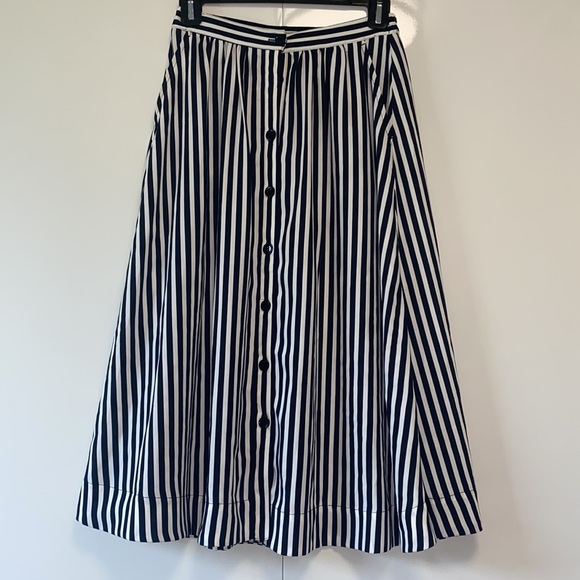 H&M navy and ecru striped silk midi skirt with front buttons, size 4 - Picture 1 of 4